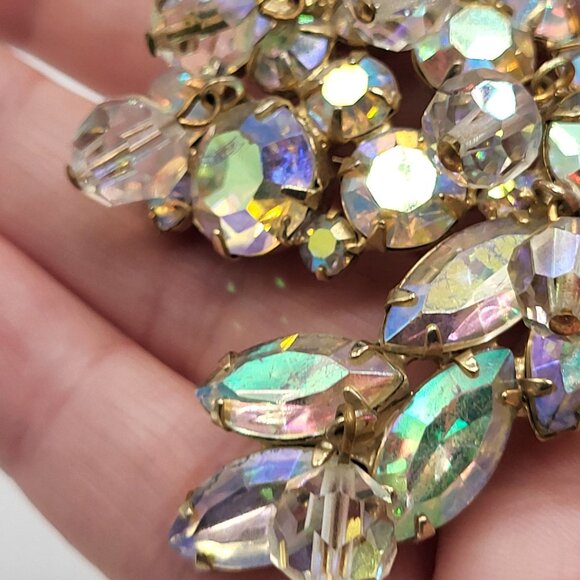 VTG Swirl AB Faceted Dangling Bead Rhinestone Brooch Pin  Gold Tone - Picture 5 of 8